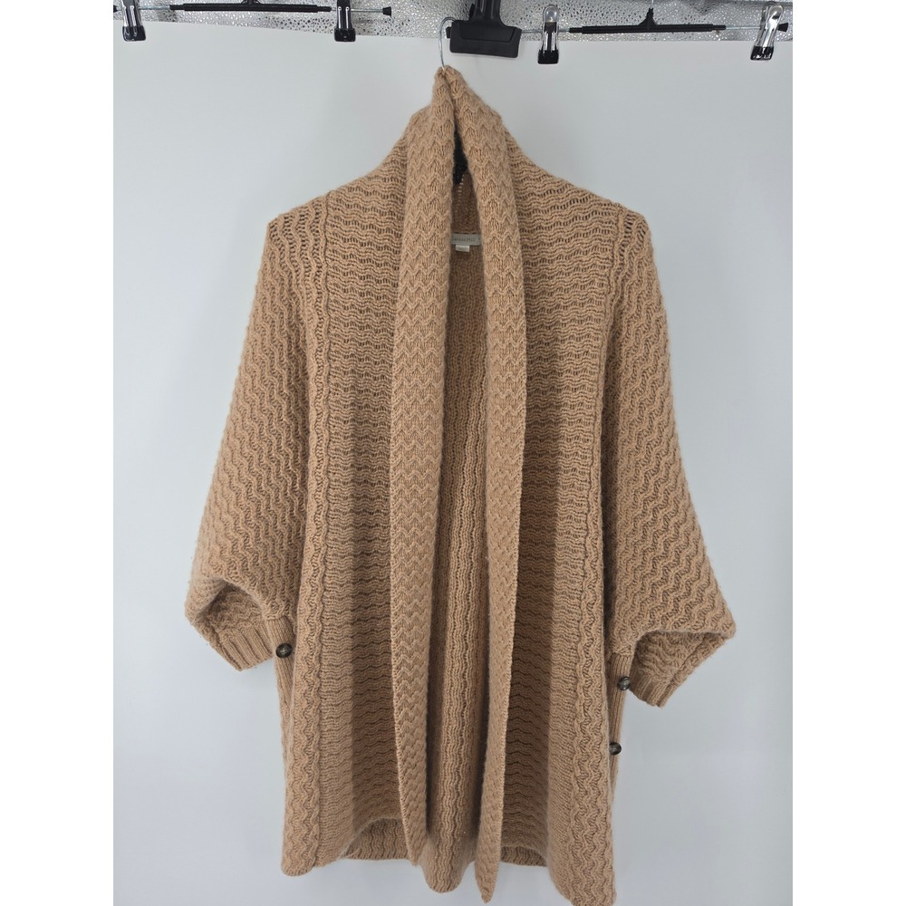 Garnet Hill 100% Cashmere Open Front Cardigan Sweater Camel Tan Batwing Women M